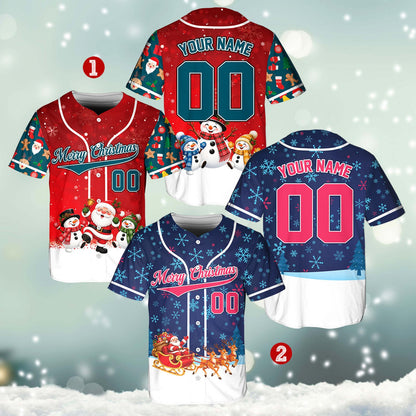 Navy personalized holiday baseball jersey showing custom text, back view