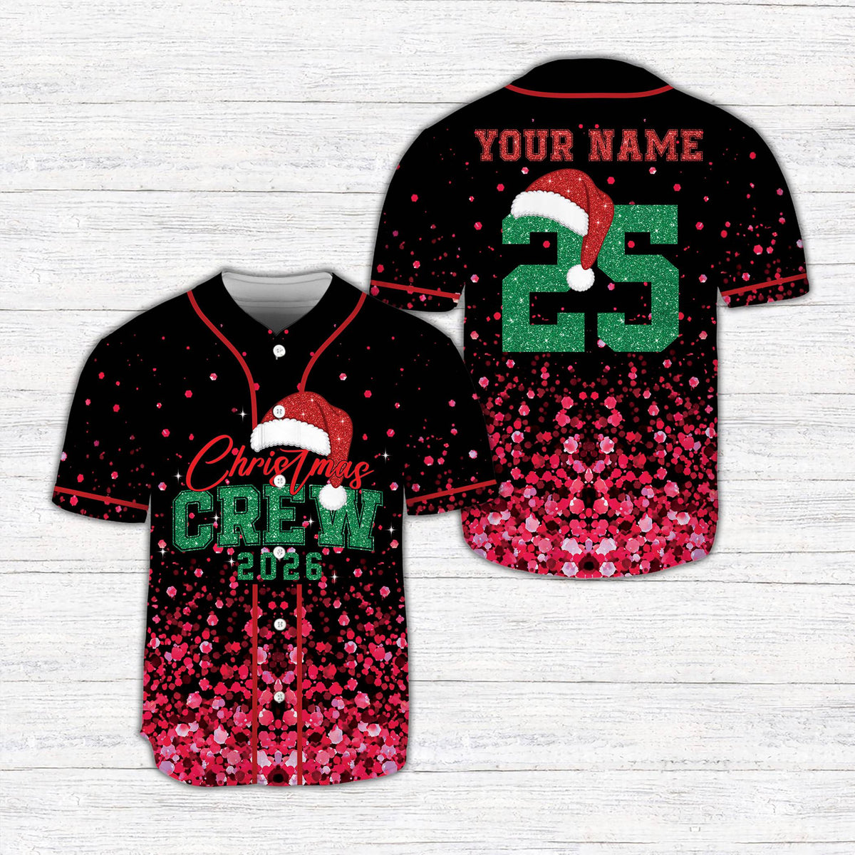 Personalized black christmas baseball jersey front view