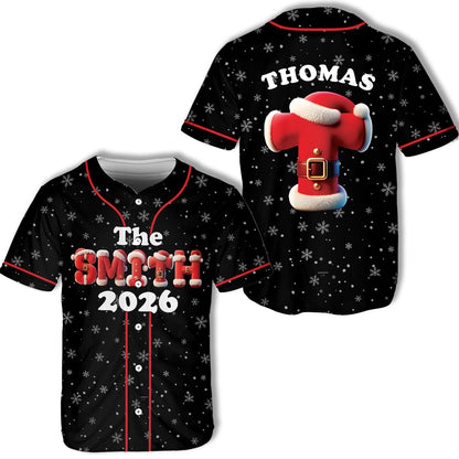 Black personalized christmas baseball jersey, front view