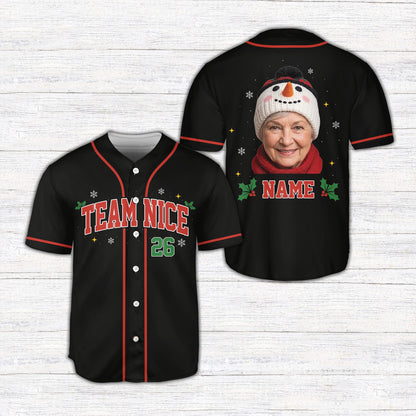 Black christmas baseball jersey with 'CUSTOM TEXT' and number on the front