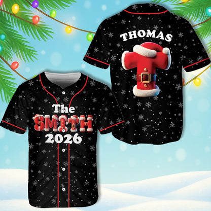 Black custom christmas baseball jersey, angled front view