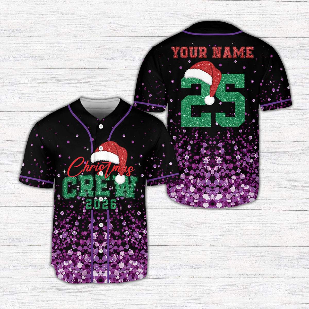 Front detail 4 of black personalized christmas baseball jersey