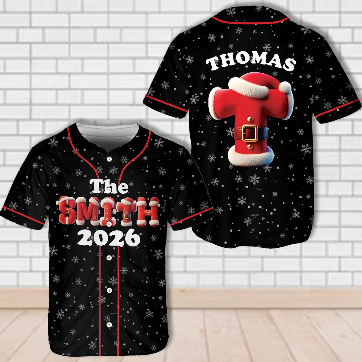 Black custom name baseball jersey, flat front view