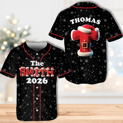 Black custom name and number baseball jersey, front view