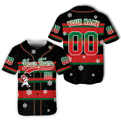 Personalized black christmas baseball jersey with custom name and number, front view