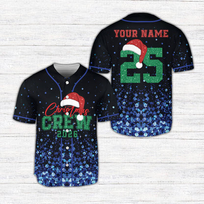 Personalized blue christmas baseball jersey front view