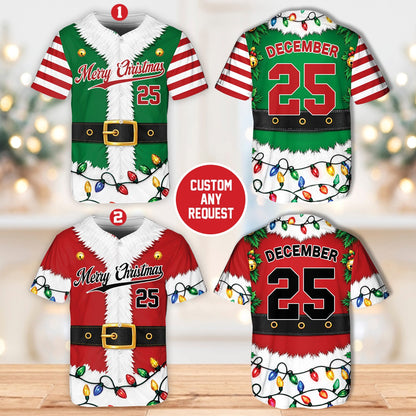 Personalized Christmas elf / Santa baseball jersey, additional front view