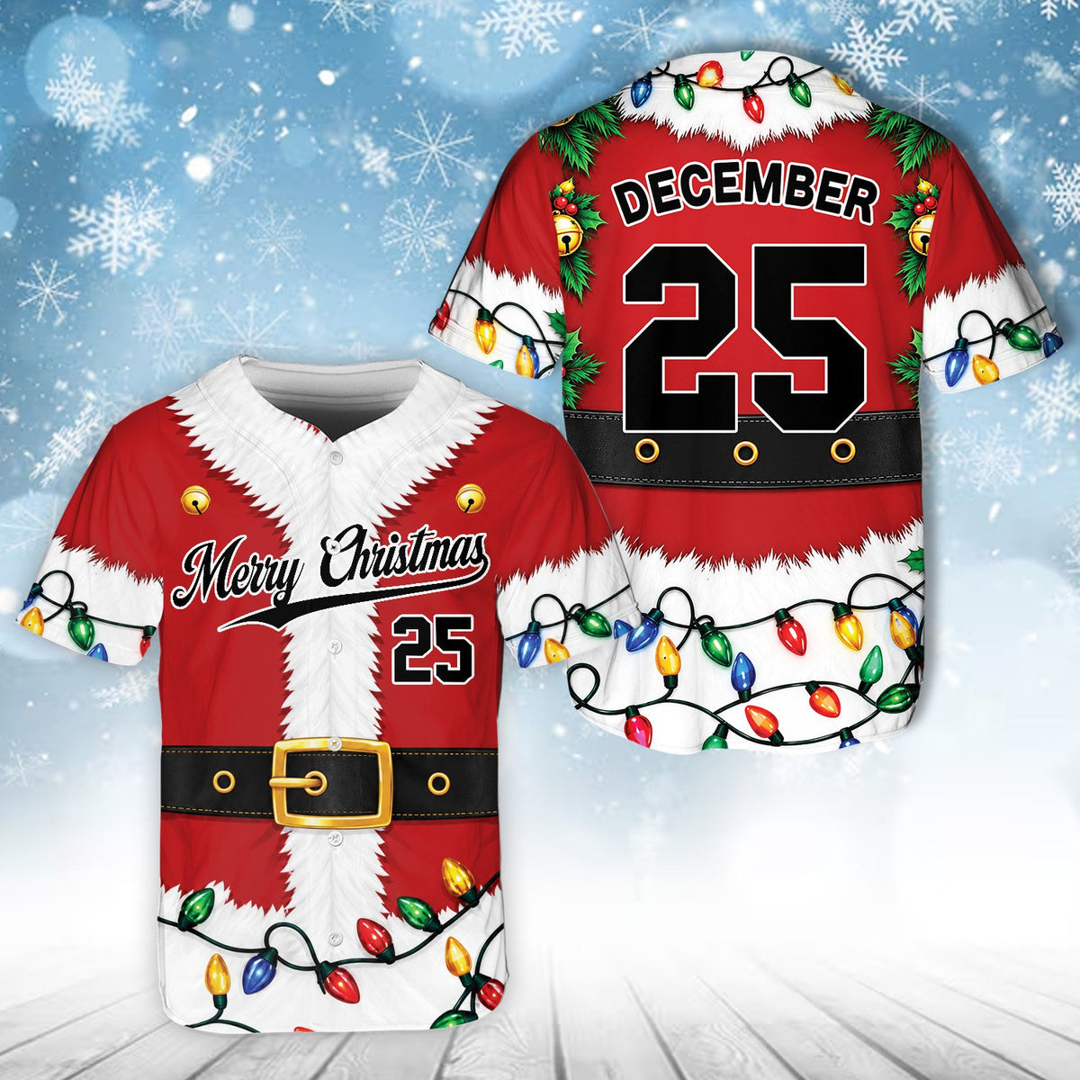 Personalized Christmas elf / Santa baseball jersey, multicolor front view