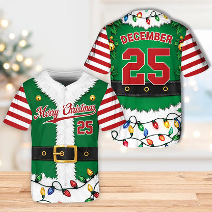 Personalized Christmas elf / Santa baseball jersey with custom name and number, main view