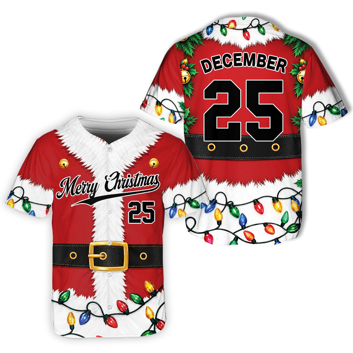 Personalized Christmas elf / Santa baseball jersey, red back view