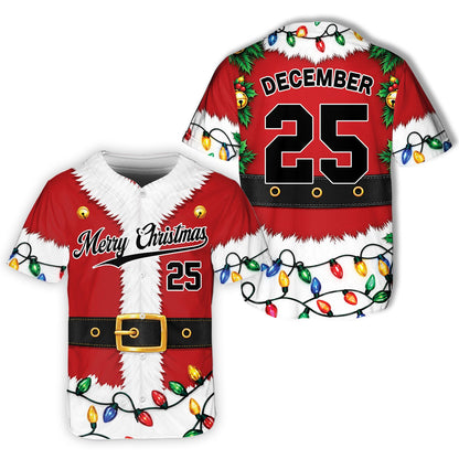 Personalized Christmas elf / Santa baseball jersey, red back view