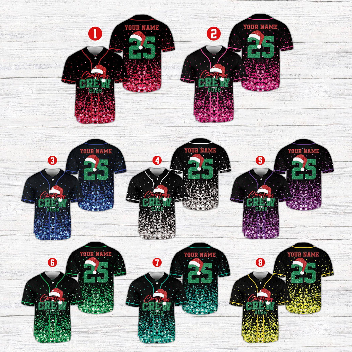 Close up front view of personalized christmas baseball jersey
