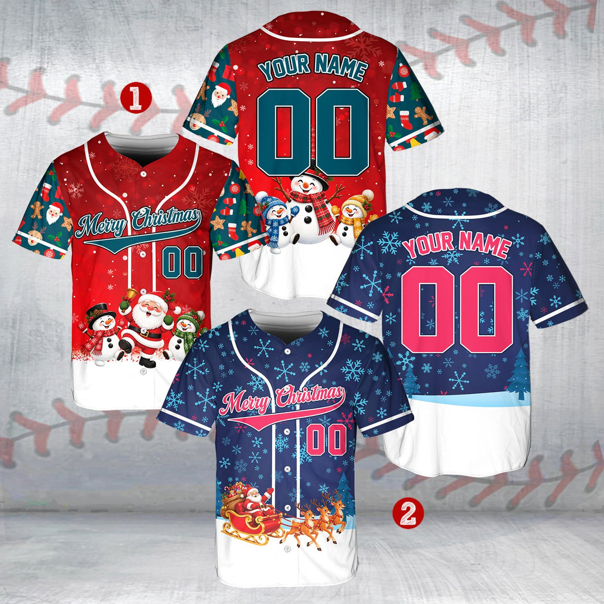 Festive holiday custom baseball jersey, alternative front view