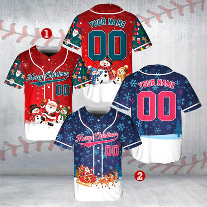 Festive holiday custom baseball jersey, alternative front view