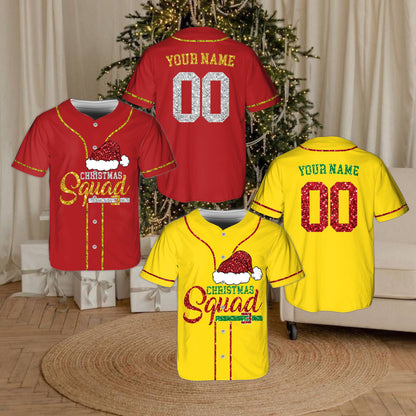 Front view of the personalized christmas baseball jersey showing Santa hat detail