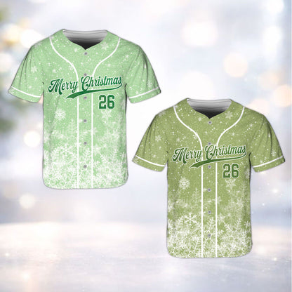 Front view of the personalized christmas baseball jersey