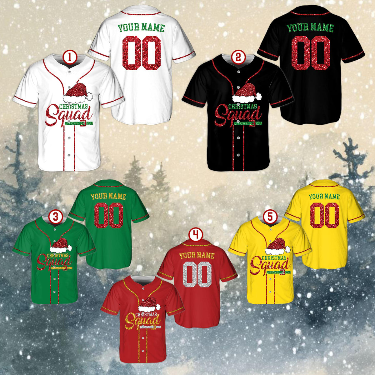 Additional front view of the festive custom name and number baseball jersey