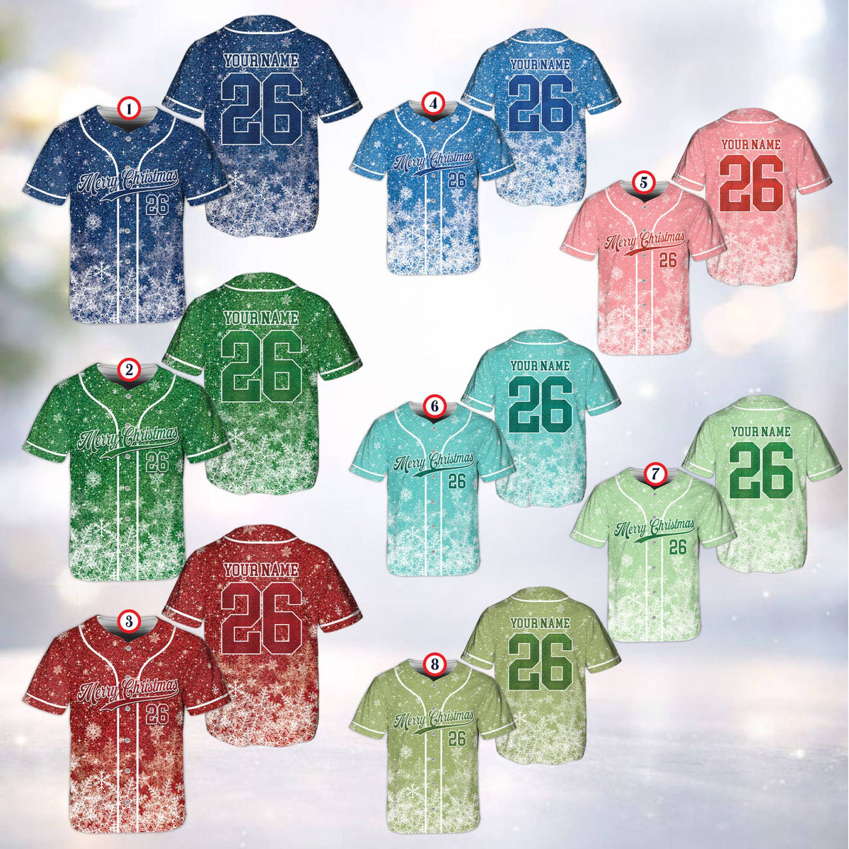 Additional front view of the personalized christmas baseball jersey