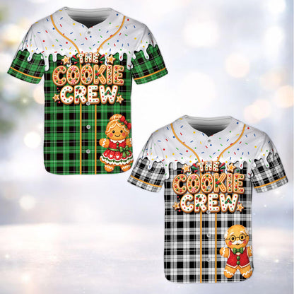 Close up of the Christmas gingerbread cookie baseball jersey front