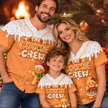 Lifestyle view of someone wearing the Christmas gingerbread cookie baseball jersey