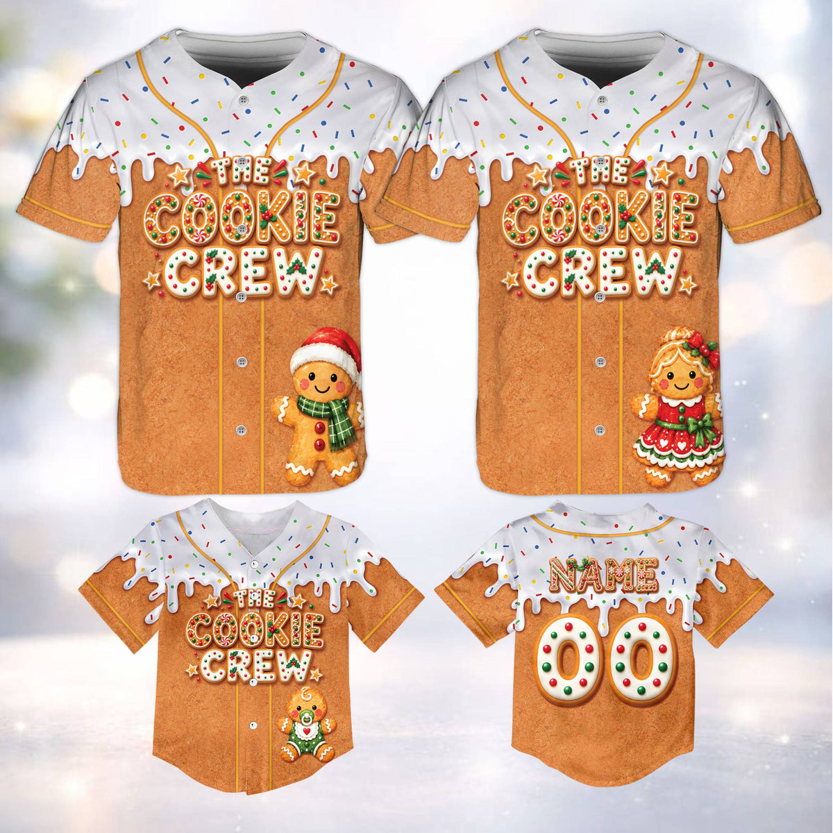 Second lifestyle view of the Christmas gingerbread cookie baseball jersey