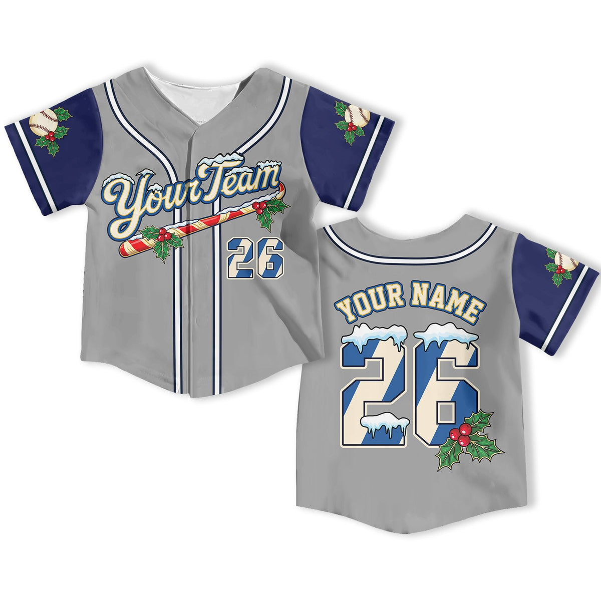 Gray christmas baseball jersey front view