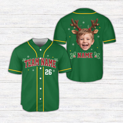 Green personalized baseball jersey displaying 'TEAM NAUGHTY' text and custom number on the front