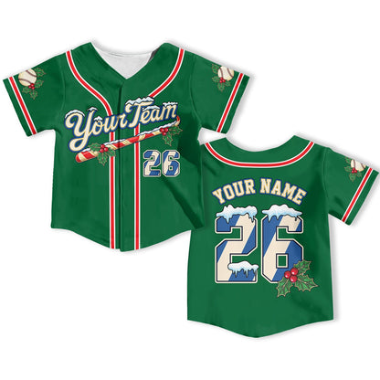 Green christmas baseball jersey front view