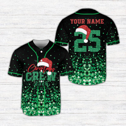 Personalized green christmas baseball jersey front view