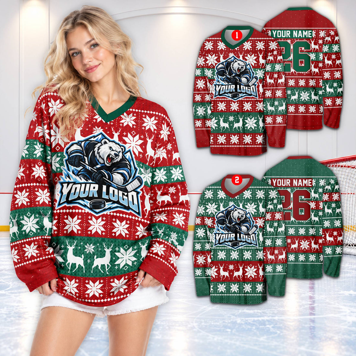 Lifestyle view of someone wearing the custom christmas baseball jersey outdoors