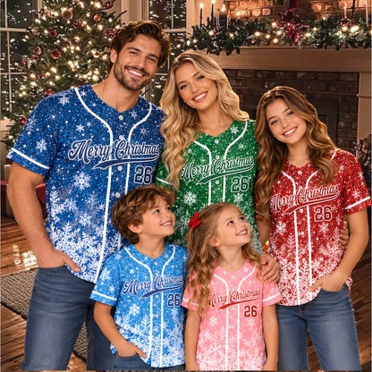 Lifestyle view of a person wearing the personalized christmas baseball jersey