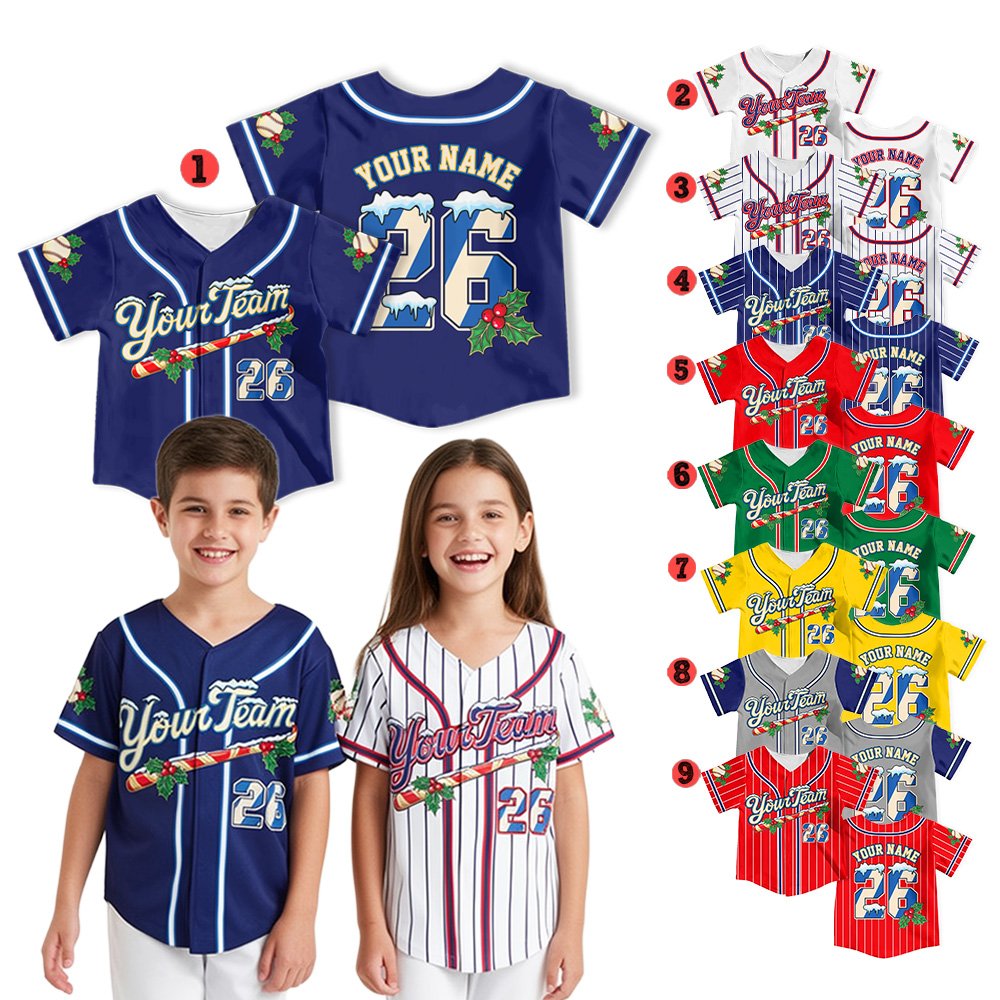 Alternate view of the multicolor personalized christmas baseball jersey