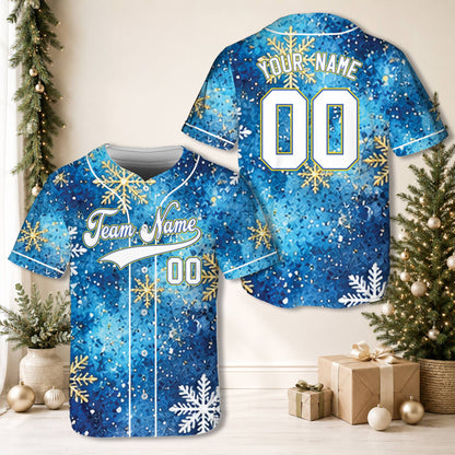 Another front angle of the personalized holiday baseball jersey
