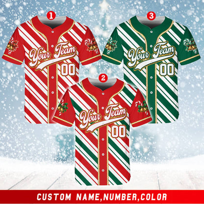 Holiday themed custom baseball jersey, front view 4