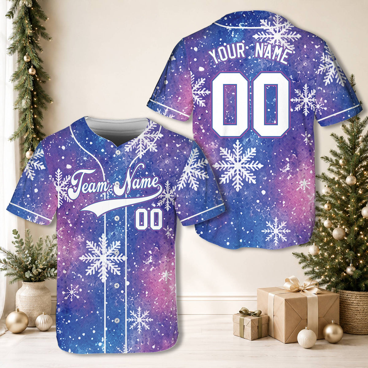 Festive galaxy baseball jersey front view