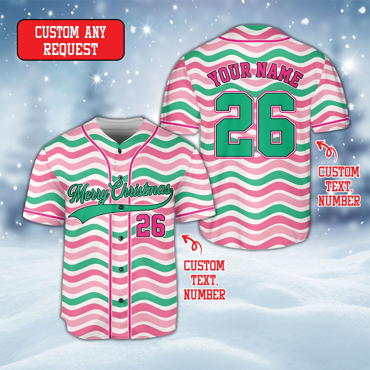 Customized Christmas apparel baseball jersey front view