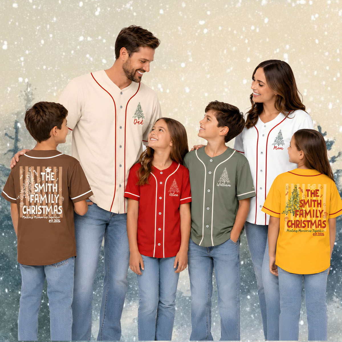 Lifestyle view showing a colorful custom christmas baseball jersey in a festive setting