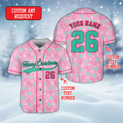 Pink custom name and number baseball jersey front view