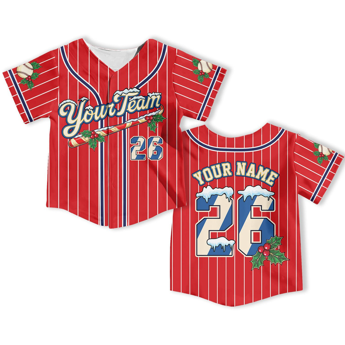 Alternate red christmas baseball jersey front view