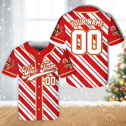 Personalized red Christmas baseball jersey with custom name and number, main view