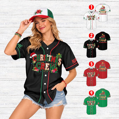 Lifestyle view of someone wearing a personalized christmas tropical baseball jersey outdoors