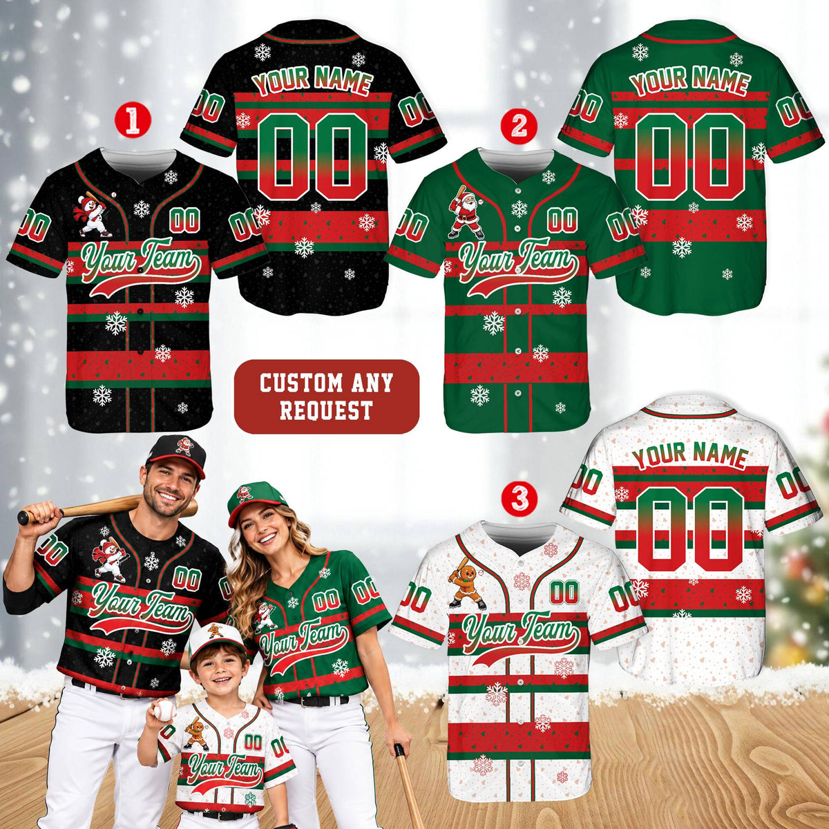 Close-up detail of the christmas baseball jersey holiday pattern