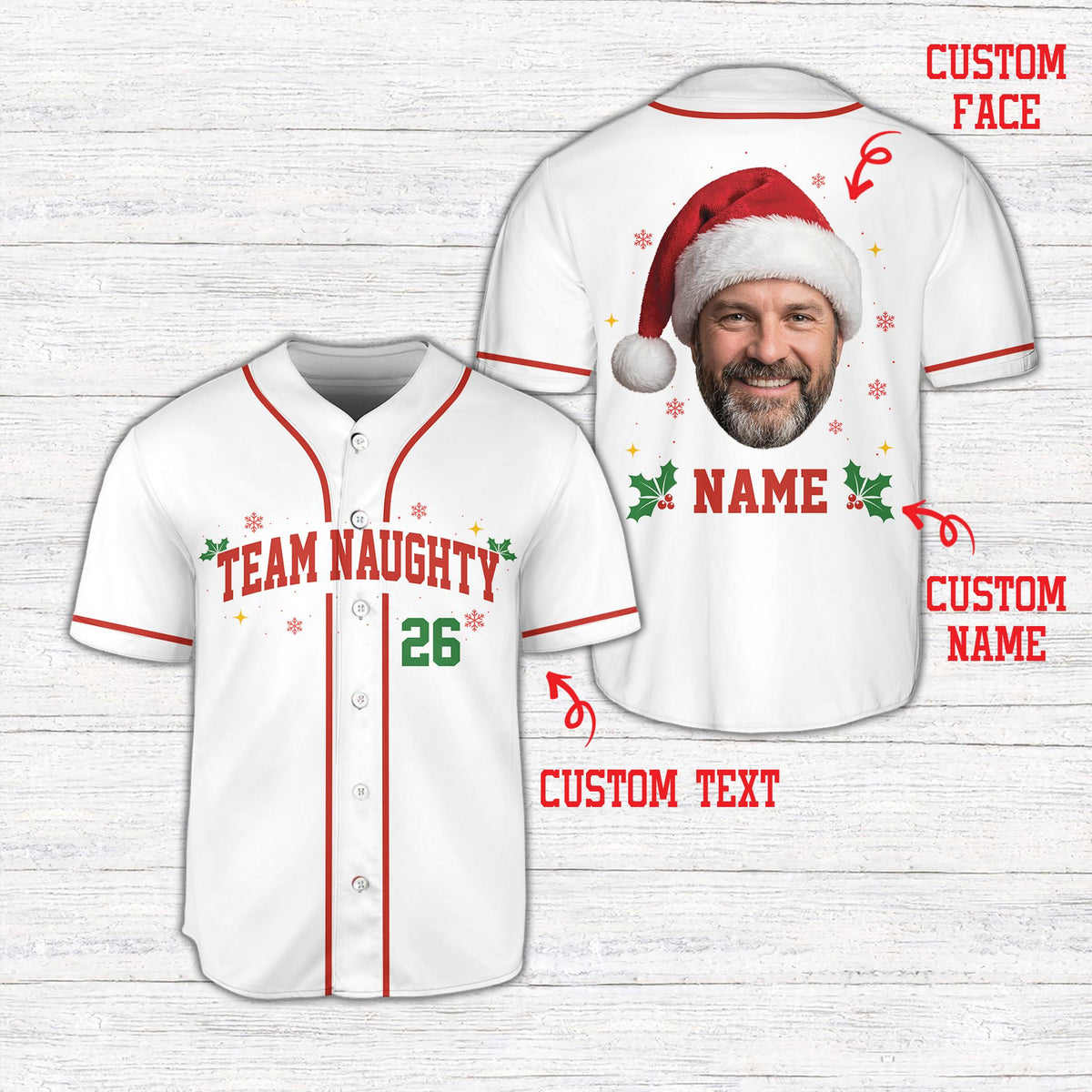 White custom baseball jersey showing customizable text and number on the front