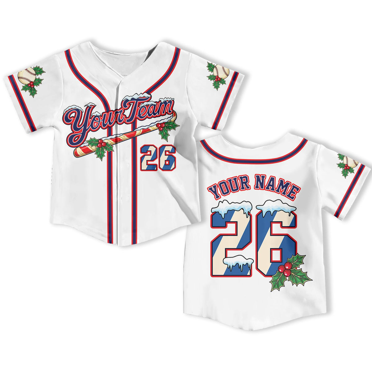 White christmas baseball jersey front view