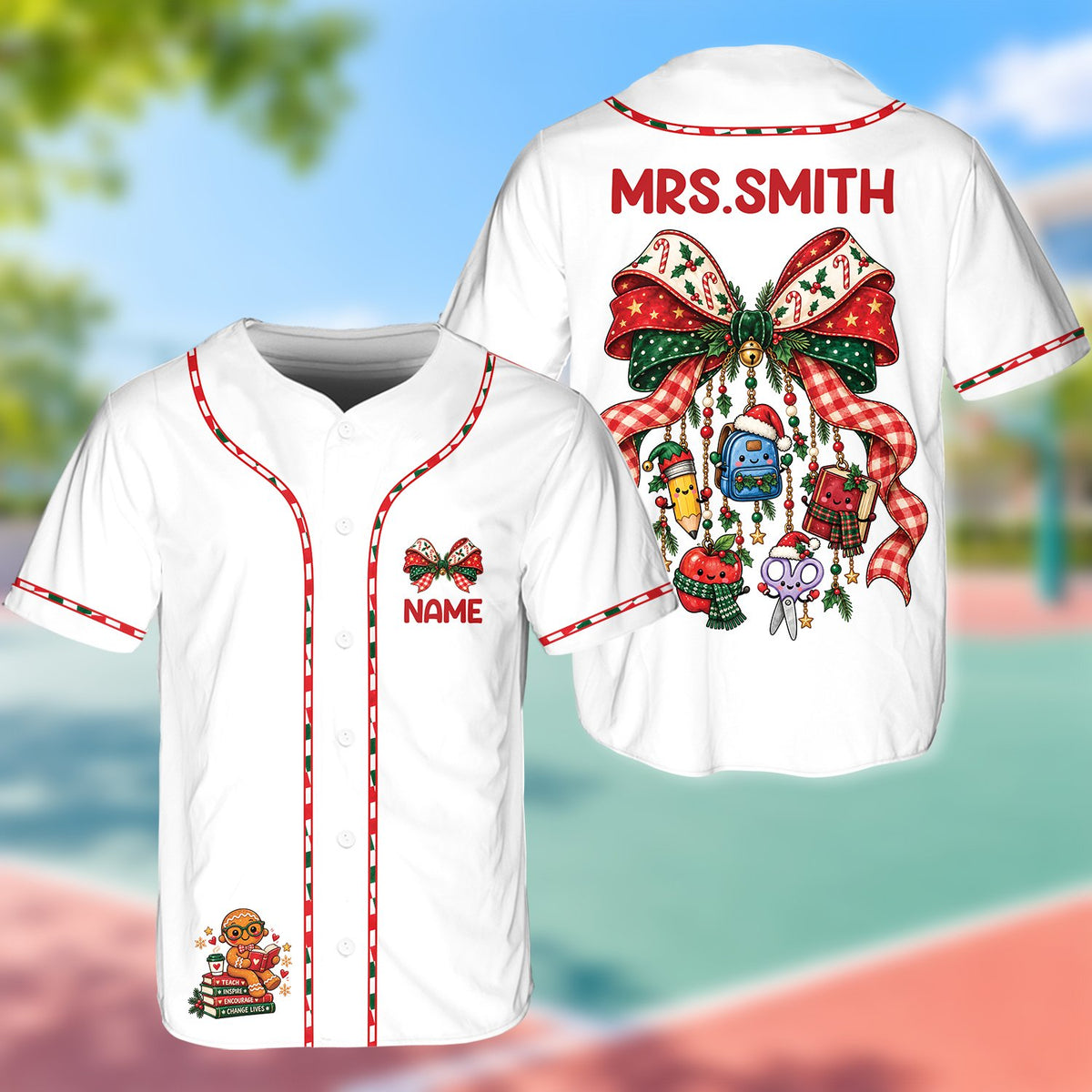 Another front view showing the custom name placement on the chest