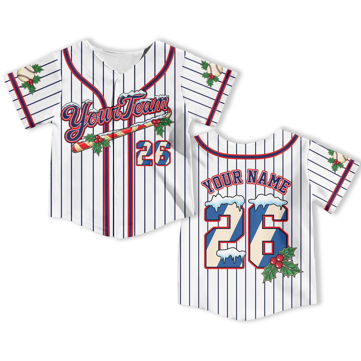 Alternate white christmas baseball jersey front view
