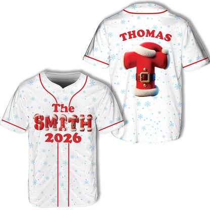 White personalized christmas baseball jersey, angled front view