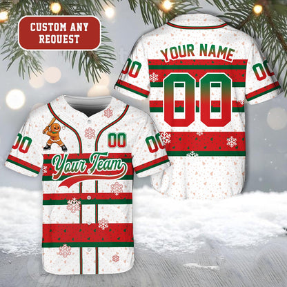 Personalized white christmas baseball jersey with custom name and number, front view