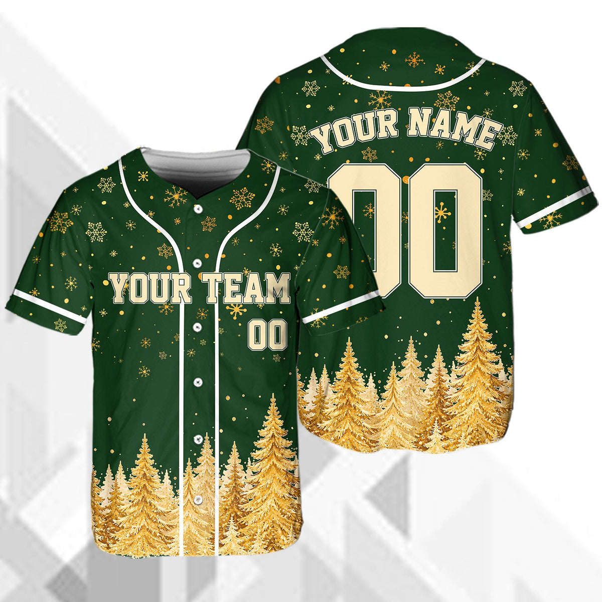 Front angle of the festive christmas baseball jersey