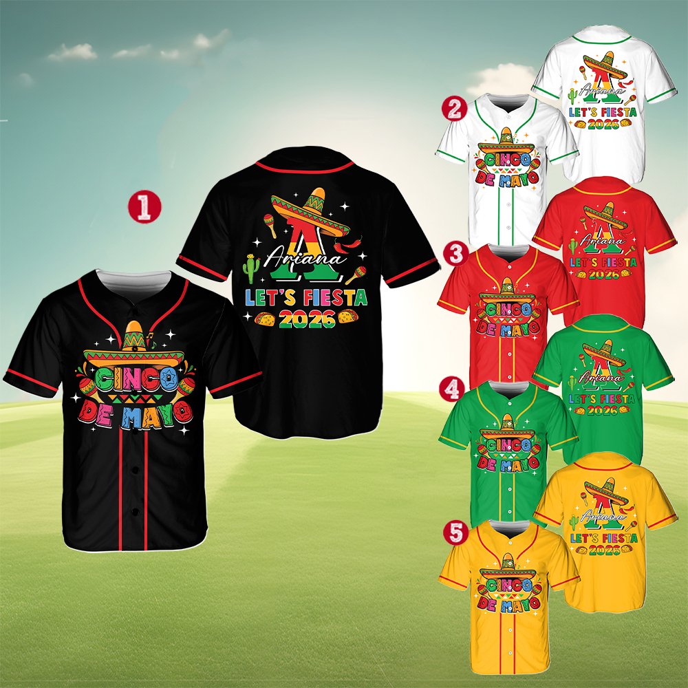 Alternative front view of the custom Cinco de Mayo baseball jersey